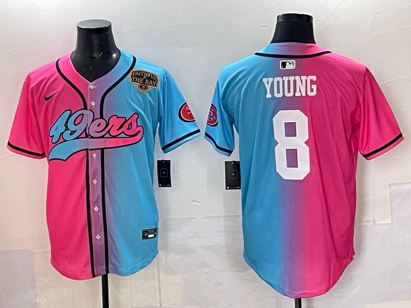 Men 2025 San Francisco 49ers #8 Young Pink Blue pink Nike Limited NFL Jersey 002